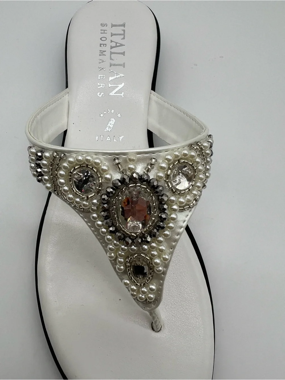 Italian Shoemakers White Embellished Thong Sandals - Picture 5 of 6